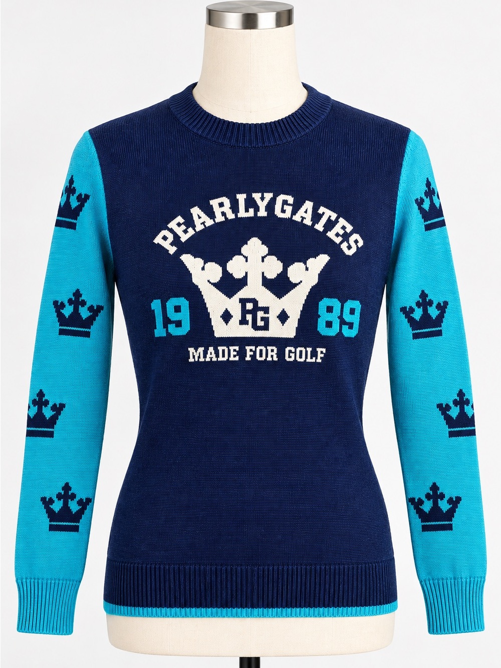 Pearly Gates Wool Blend Golf Sweater - Crown Pattern Navy - Size 2